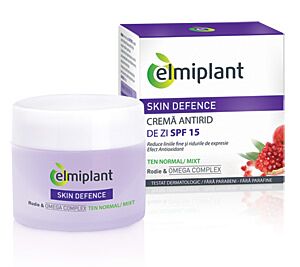 Crema antirid de zi pentru ten uscat si sensibil SPF15, Skin Defence 35+, 50 ml, Elmiplant