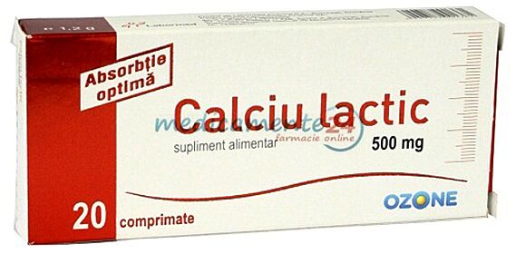 Calciu Lactic Comprimate 500mg, Comprimate, 20buc