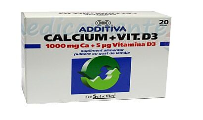 Additiva Calciu1000mg + Vitamina D3 Efervescent Pulbere, Plicuri, 20buc