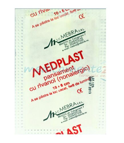 Medplast Pansament Cu Rivanol 10cm x 6cm, Pansament, 1buc