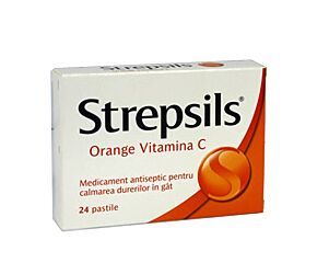 Strepsils Orange + Vit C Comprimate de Supt, Comprimate De Supt, 24buc