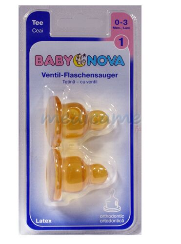 Baby Nova Tetine Latex  Cu Ventil Ortodontice Ceai (Talia 1 Pana La 3 Luni), Tetine, 2buc