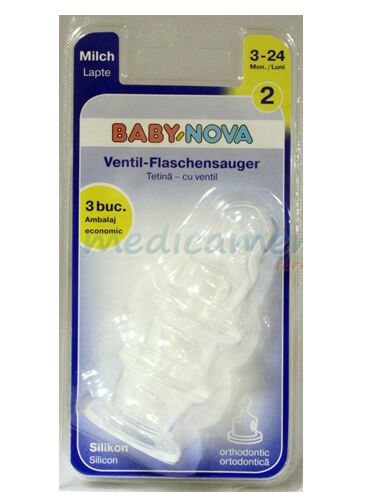 Baby Nova Tetine Silicon Ortodontice Lapte (Talia 2 Peste 3 Luni), Tetine, 3buc