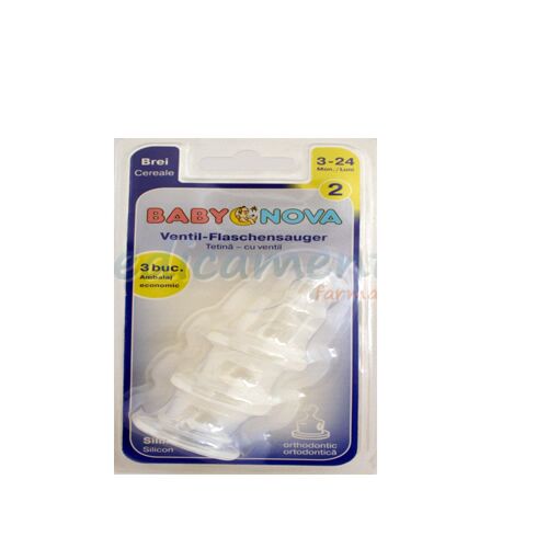 Baby Nova Tetine Silicon Ortodontice Hrana (Talia 2 Peste 3 Luni), Tetine, 3buc