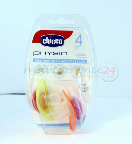 Chicco Physiologic Suzeta Silicon Forma Anatomica Colorata (4+), Suzete, 2buc