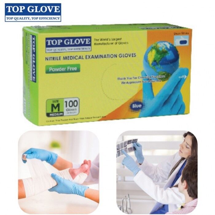 TopGlove Manusi Examinare M, Nitril Albastre, Manusi Examinare, 100buc