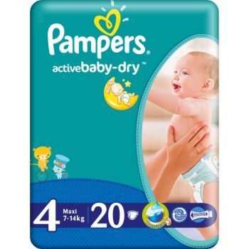 Pampers 4 Active Baby 7-14 kg, Scutece, 20buc