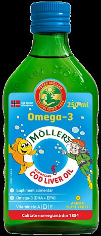 Mollers Cod Liver Oil Omega 3 cu Aroma de Tutti-Frutti, Ulei, 250ml