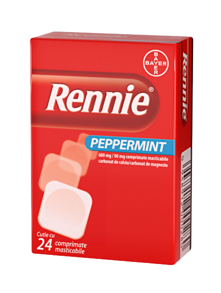 Rennie Peppermint 680 mg/80 mg comprimate masticabile, 24buc