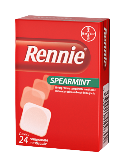 Rennie Spearmint 680 mg/80 mg comprimate masticabile, 24buc