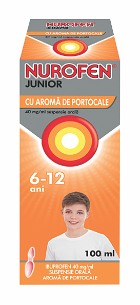Nurofen Junior Sirop Cu Aroma De Portocale 6-12 ani, Sirop, 100ml