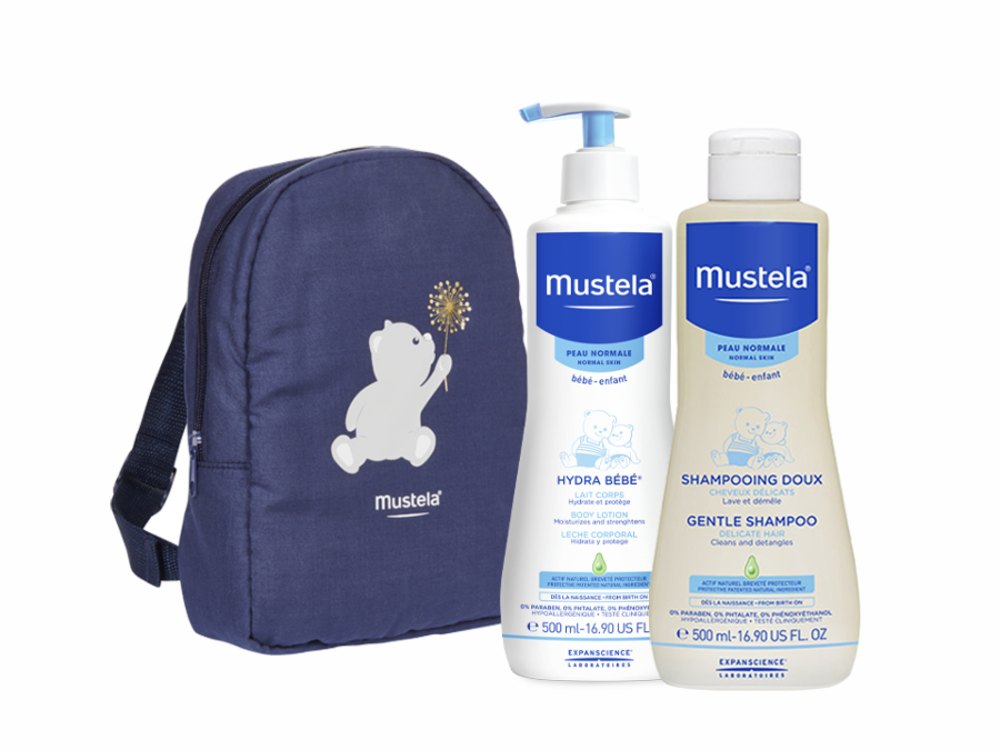Pachet Mustela Hydra Bebe Lotiune De Corp 500ml + Sampon Delicat 500ml + Rucsac CADOU 