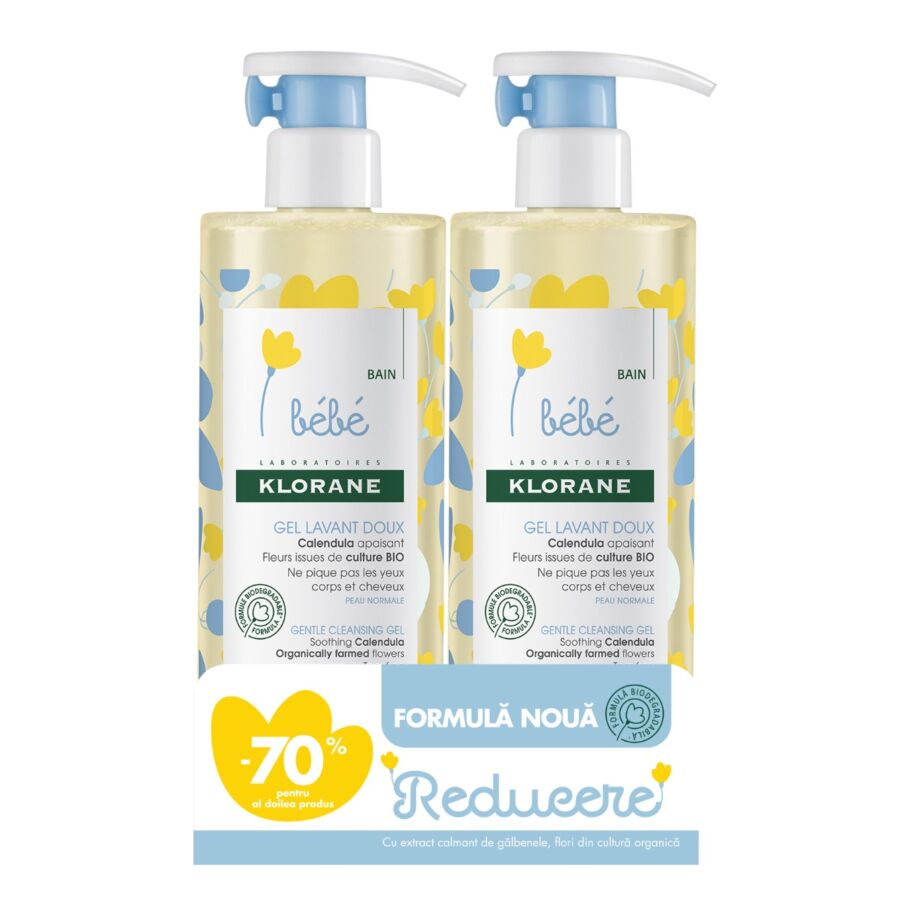 Klorane Bebe Gel de Dus Extract de Galbenele pentru Corp si Par 500ml + 70% Reducere la al doilea Produs