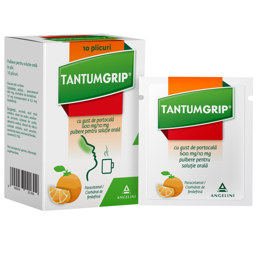 Tantumgrip Cu Gust De Portocala Pulbere, Plicuri, 10buc