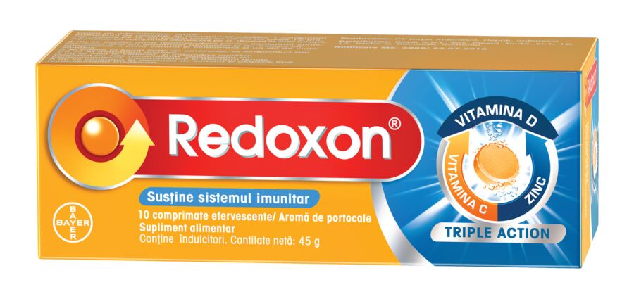 Redoxon Triple Action, Vitamina C, D si Zinc pentru sustinerea imunitatii, 10 comprimate