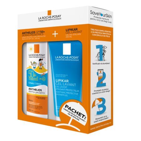 Pachet La Roche - Posay ANTHELIOS Dermo - Pediatrics Spray Copii SPF 50+ Lipikar Gel Spalare