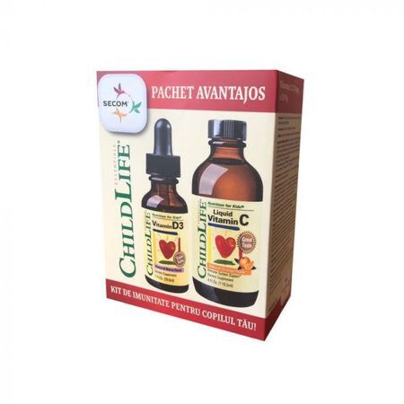 Secom Kit de Imunitate Copii,  Vitamin C Liquid 250mg + Vitamin D3 , Pachet 