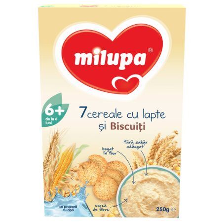 Milupa 7 Cereale Cu Lapte Si Biscuiti, Cereale, 250g