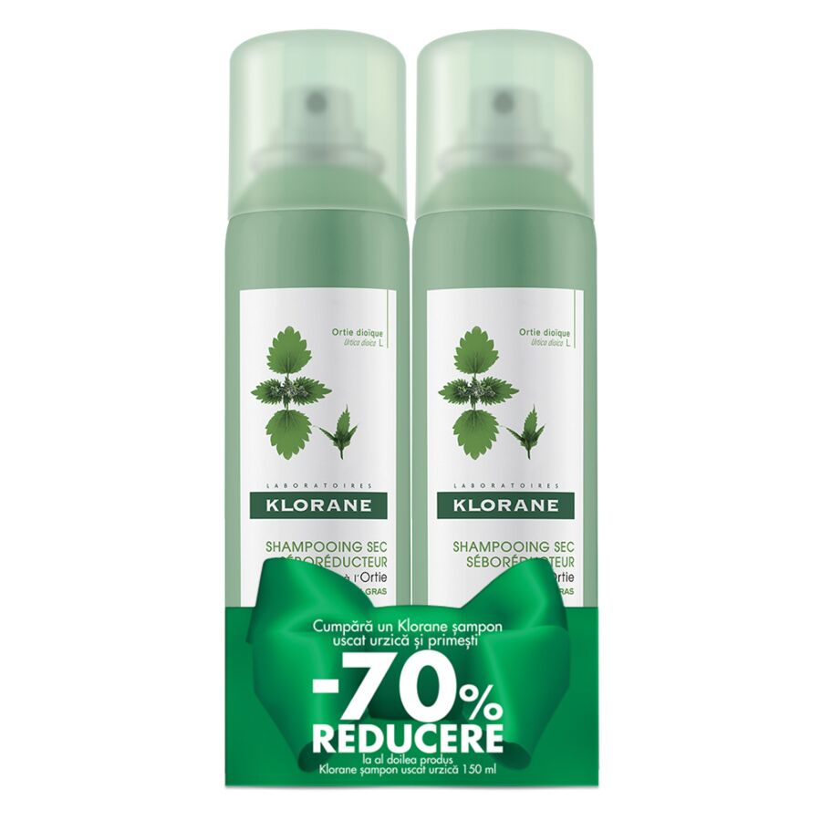 Klorane Pachet Sampon Uscat Extract De Urzica 1+1- 70% Reducere