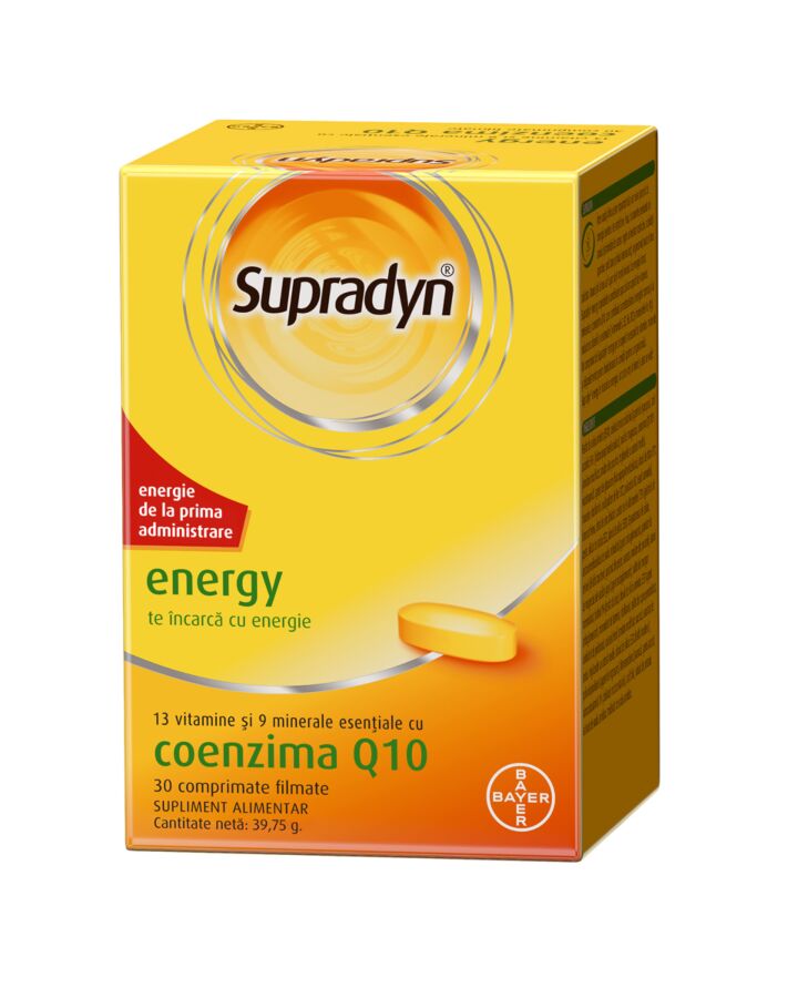 Supradyn Energy Multivitamine, 30 Comprimate filmate - Complex de Vitamina B - Coenzima Q10 - 13 Vitamine 