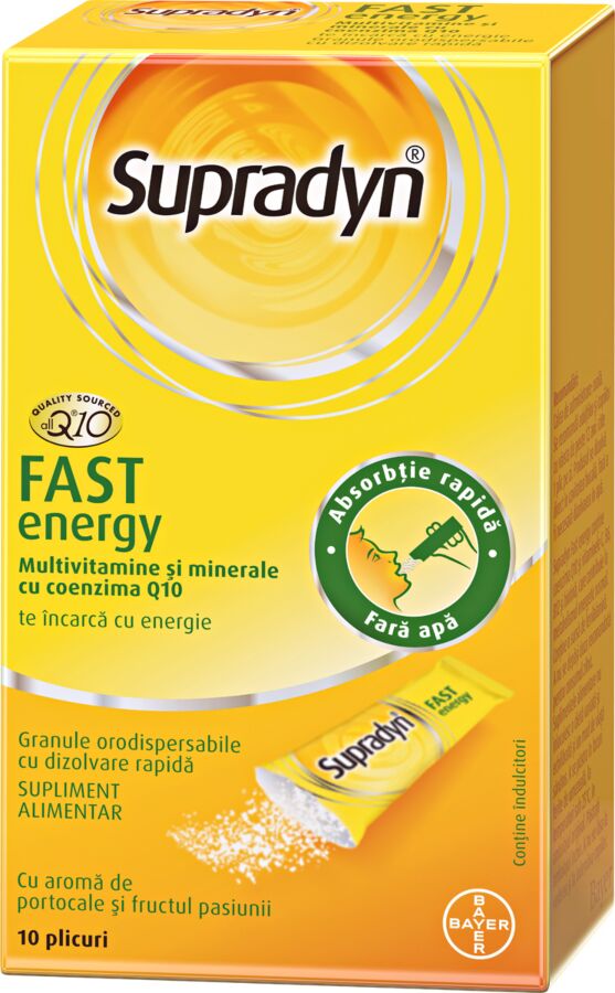 Supradyn Fast Energy, 10 Plicuri granule orodispersabile, Multivitamine si Coenzima Q10 