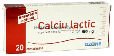Calciu Lactic Comprimate 500mg, Comprimate, 20buc-0 Calciu Lactic Comprimate 500mg, Comprimate, 20buc-0