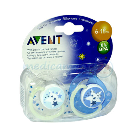 AVENT Suzete 6-18 Luni Pentru Noapte 0%BPA, Suzete, 2buc-0 AVENT Suzete 6-18 Luni Pentru Noapte 0%BPA, Suzete, 2buc-0