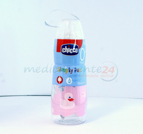 Chicco "Simply Fun" Biberon Plastic RozTetina Silicon Flux Normal (0+) 150ml, Biberon, 1buc-0