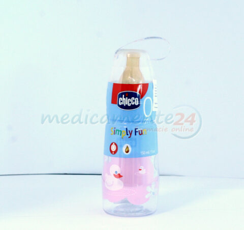 Chicco "Simply Fun" Biberon Plastic Roz Tetina Cauciuc Flux Normal (0+) 150ml, Biberon, 1buc-0
