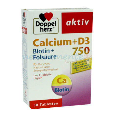 Doppelherz Aktiv Calciu + D3 750mg + Biotin Comprimate, Comprimate, 30buc-0