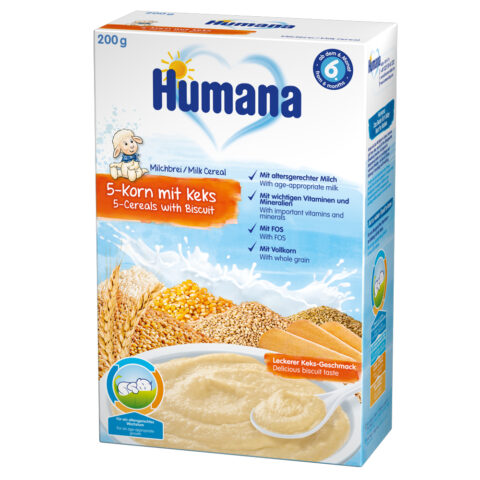 Humana 5 Cereale cu Lapte si Biscuiti de la 6 luni, Cereale, 200 g-0