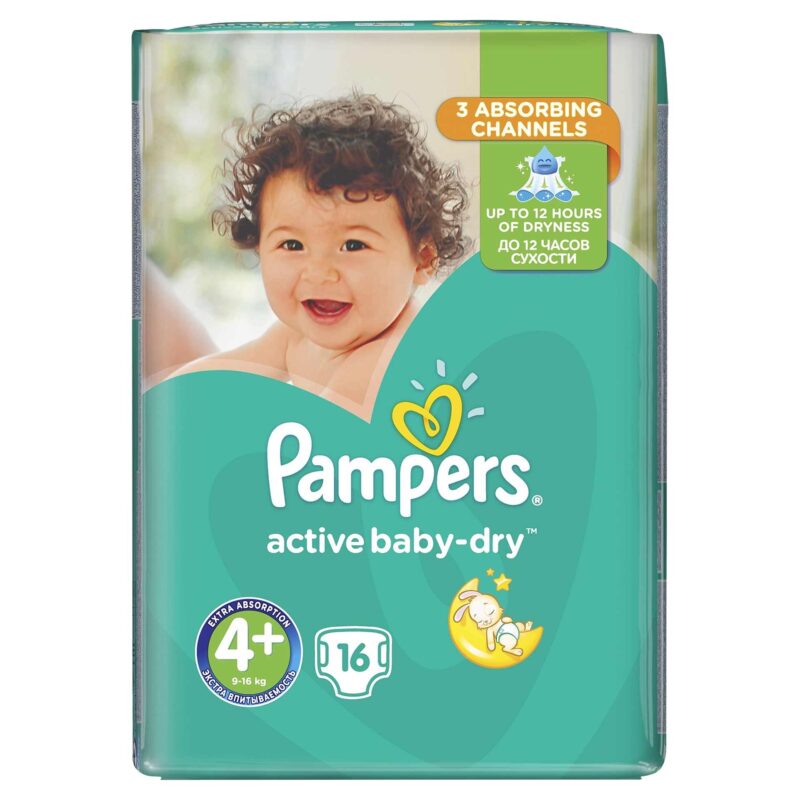 Pampers 4 + Active Baby 9-16 kg, Scutece,16 buc-0