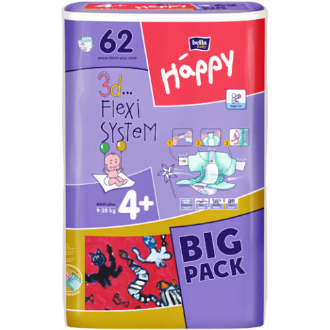 Happy 4+ Maxi Plus Scutece 9 – 20kg, Scutece, 62 buc-0 Happy 4+ Maxi Plus Scutece 9 - 20kg, Scutece, 62 buc-0