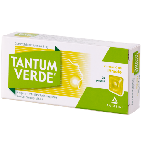 Tantum Verde cu Aroma de Lamaie 3mg Comprimate, Comprimate, 20buc-0 Tantum Verde cu Aroma de Lamaie 3mg Comprimate, Comprimate, 20buc-0