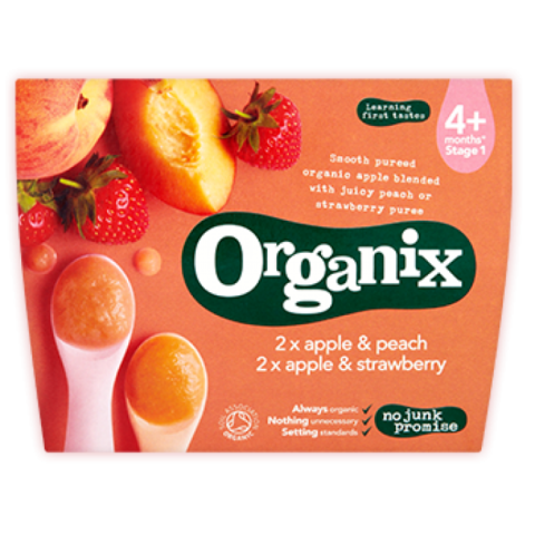 Organix Piure Mere & Capsuni Si Mere & Piersici 4+ Luni, Piure, 4x100gr-0 Organix Piure Mere & Capsuni Si Mere & Piersici 4+ Luni, Piure, 4x100gr-0