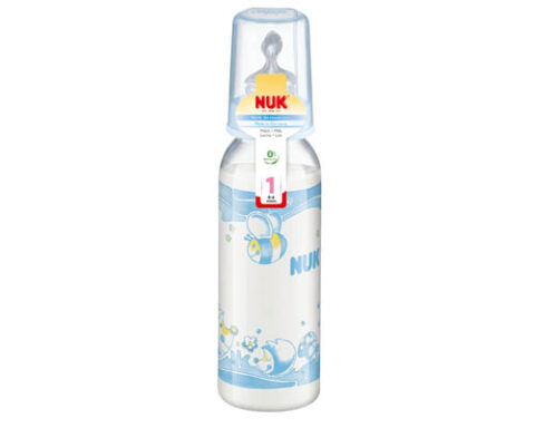 NUK Biberon PP Baby Blue 240ml + Tetina Silicon Lapte Marimea 1 (0-6 luni), Biberon, 1 buc-0