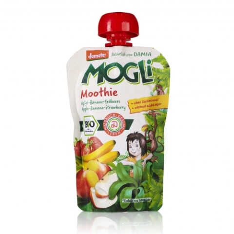 Mogli Bio Piure De Fructe, Capsuni, Banane Si Mere, Piure, 100gr -0 Mogli Bio Piure De Fructe, Capsuni, Banane Si Mere, Piure, 100gr -0