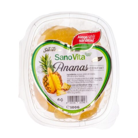 Sano Vita Ananas Confiat, Fructe, 100gr-0 Sano Vita Ananas Confiat, Fructe, 100gr-0