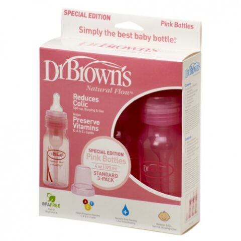 Dr.Brown’s Pachet Biberoane Standard Polipropilena (Roz) 120 ml, BPA Free, 3Buc-0 Dr.Brown's Pachet Biberoane Standard Polipropilena (Roz) 120 ml, BPA Free, 3Buc-0