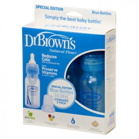 Dr.Brown’s Pachet Biberoane Standard Polipropilena (Albastru) 120 ml, BPA Free, 3Buc-0 Dr.Brown's Pachet Biberoane Standard Polipropilena (Albastru) 120 ml, BPA Free, 3Buc-0