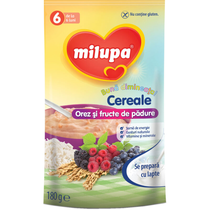 MILUPA Cereale Buna Dimineata Orez si Fructe de Padure 6+Luni, Cereale, 180g-0