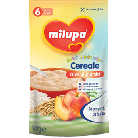 MILUPA Cereale Buna Dimineata Orez si Piersici 6+Luni, Cereale, 180g-0 MILUPA Cereale Buna Dimineata Orez si Piersici 6+Luni, Cereale, 180g-0