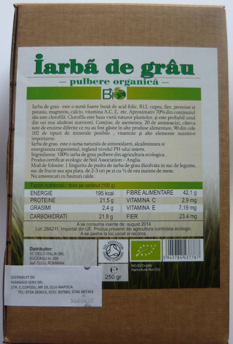 MANAGIS Iarba de Grau Bio Pulbere, Pulbere, 250g-0