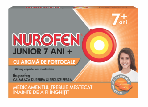 Nurofen Junior 7 Ani + Cu Aroma De Portocale, Comprimate Masticabile, 12 buc -0