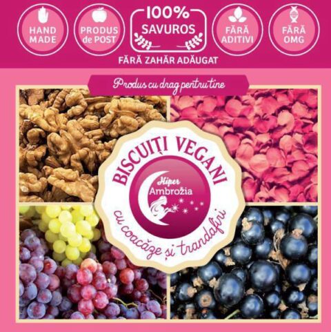 Hiper Ambrozia Biscuiti Vegani cu Coacaze si Trandafiri Fara Zahar Adaugat, Biscuiti, 150g-0 Hiper Ambrozia Biscuiti Vegani cu Coacaze si Trandafiri Fara Zahar Adaugat, Biscuiti, 150g-0
