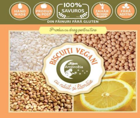 Hiper Ambrozia Biscuiti Vegani cu Naut si Lamaie Fara Gluten Adaugat, Biscuiti, 150g-0 Hiper Ambrozia Biscuiti Vegani cu Naut si Lamaie Fara Gluten Adaugat, Biscuiti, 150g-0