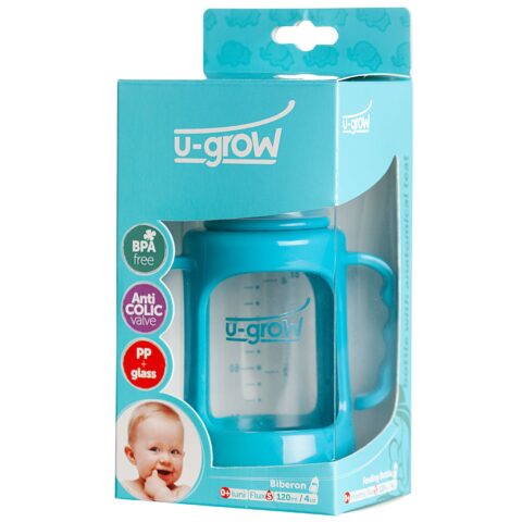 U-Grow Biberon din Sticla Gat Normal cu Protectie 120ml, Biberon, 1buc-0 U-Grow Biberon din Sticla Gat Normal cu Protectie 120ml, Biberon, 1buc-0