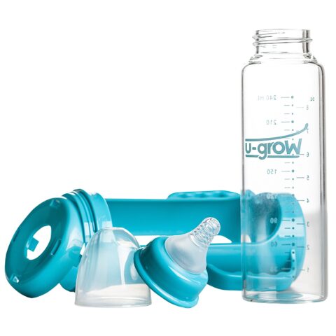 U-Grow Biberon din Sticla Gat Normal cu Protectie 240ml, Biberon, 1buc-0