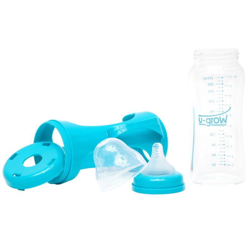 U-Grow Biberon din Sticla 280ml Gat Larg cu Protectie Plastic, Biberon, 1buc-0