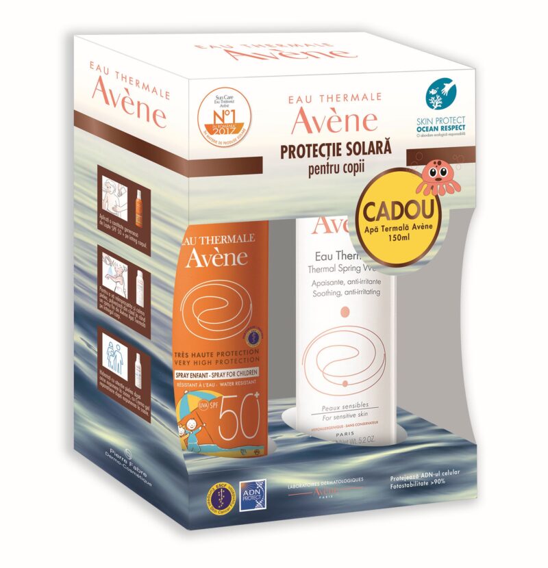 Avene Spray Fotoprotectie Copii SPF 50, 200 ml + Apa Termala 150 ml CADOU-0